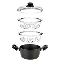 Steamer Set 20cm, 3.0 lt Saucepan + 2 x Steamer Glass 2lt + oven-proof glass lid