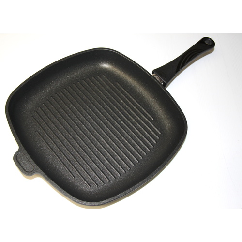 Large Grill Pan 28x28x5cm high with detachable handle & oven-proof glass lid