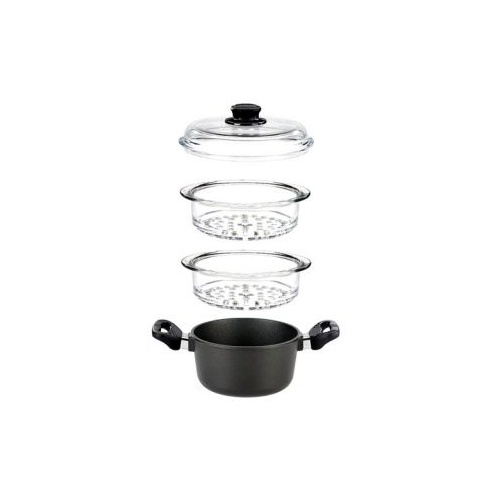 Steamer Set induction 20cm, 3.0 lt Saucepan + 2 x Steamer Glass 2lt + oven-proof glass lid